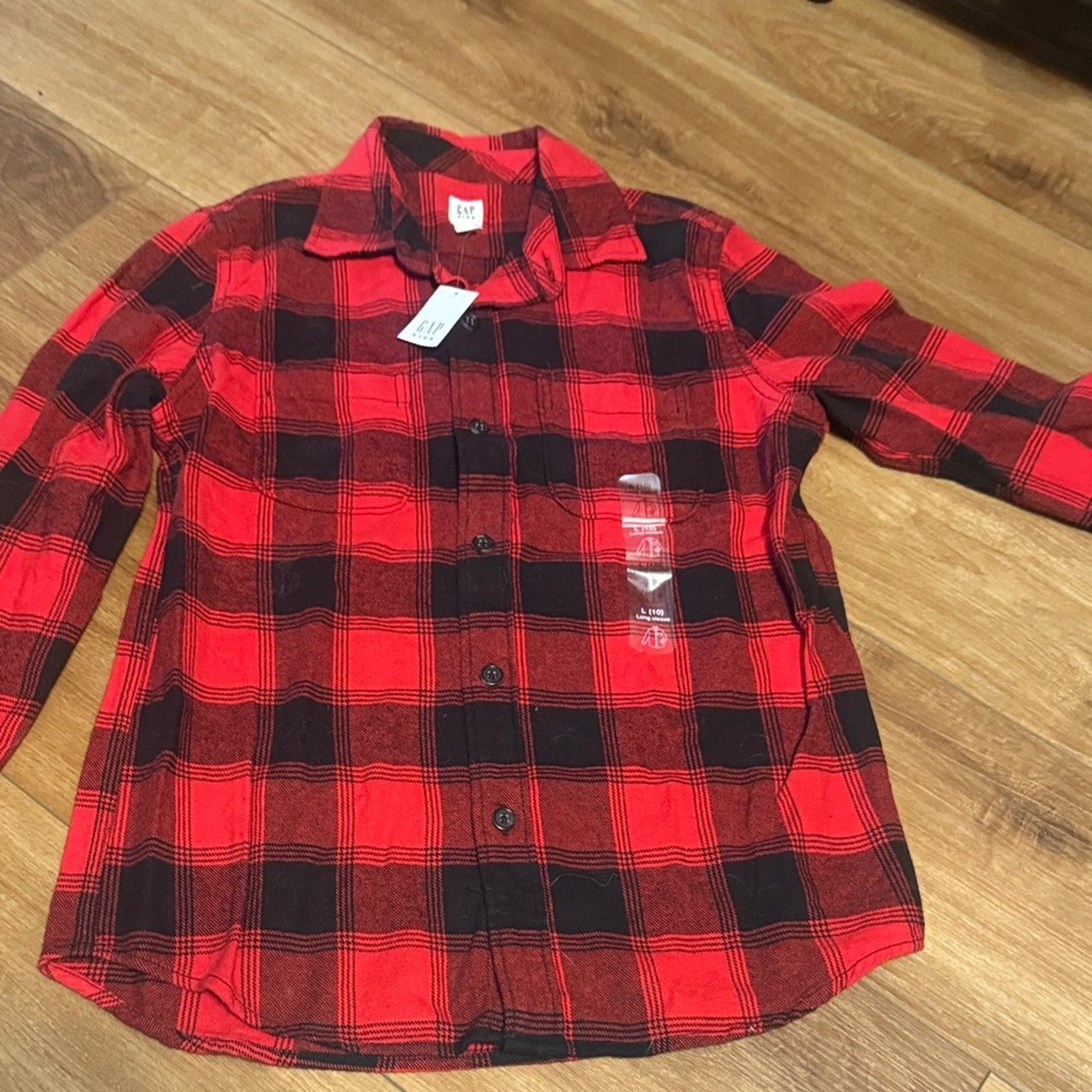 GAP Kids Plaid Red and Black Button-Down Shirt